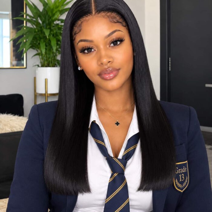 Grade 13 Straight Black Brazilian Weave full frontal 18 inches