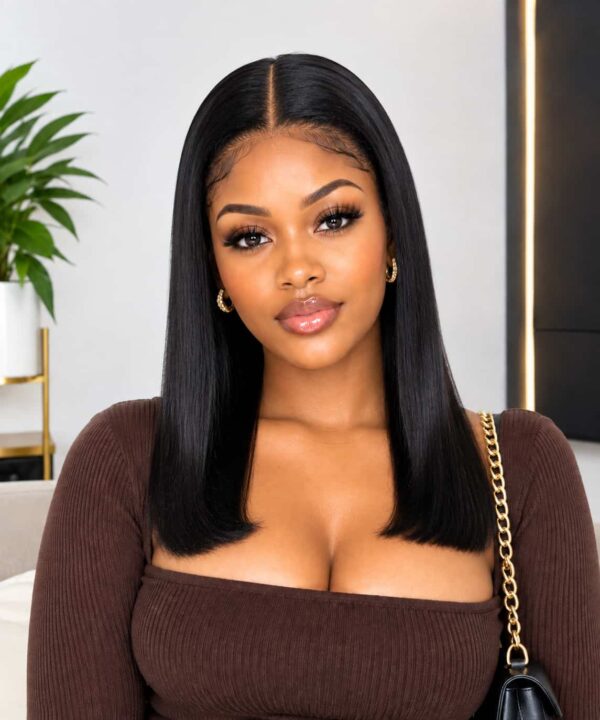 Grade 13 Straight Black Brazilian Weave full frontal 12 inches
