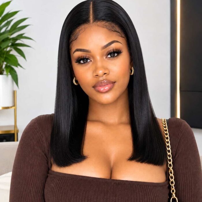 Grade 13 Straight Black Brazilian Weave full frontal 12 inches