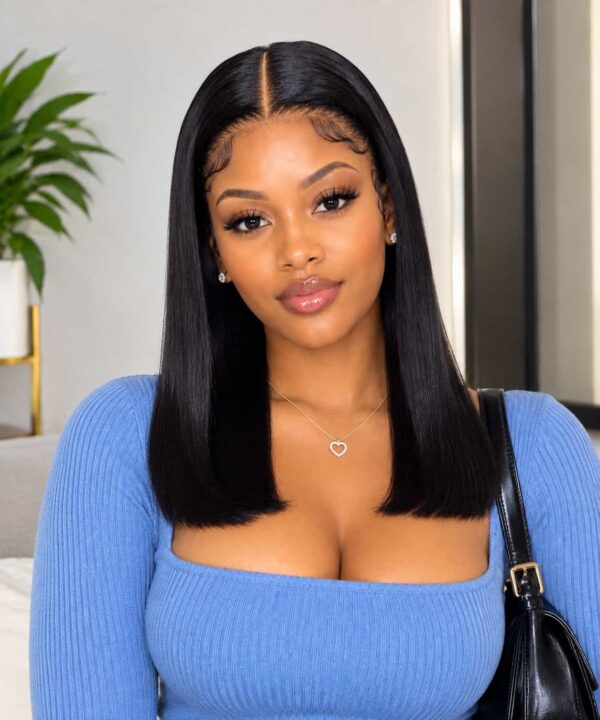 Grade 13 Straight Black Brazilian Weave full frontal14 inches