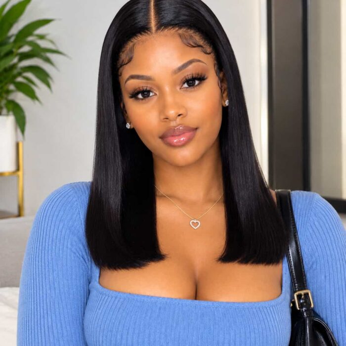 Grade 13 Straight Black Brazilian Weave full frontal14 inches
